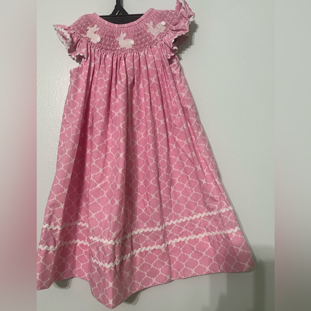 Pink Smocked Dress with White Patterns